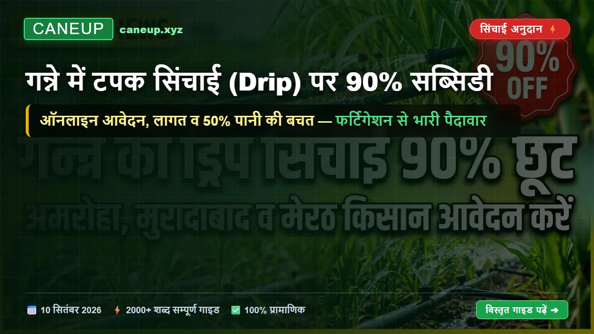 गन्ने में टपक सिंचाई (Drip Irrigation) पर 90% सरकारी अनुदान: ऑनलाइन आवेदन, लागत व 50% पानी की बचत