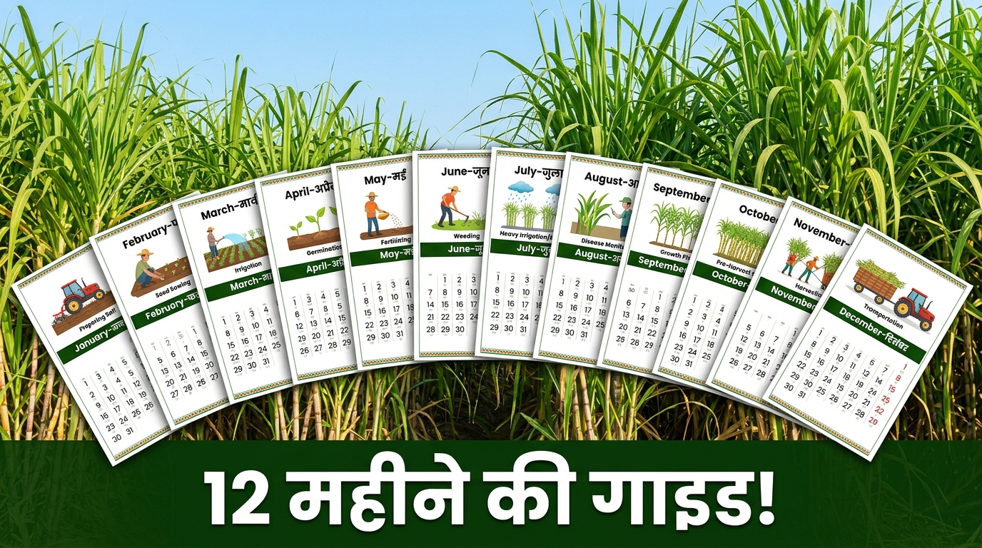 गन्ने की खेती का महीने-वार कैलेंडर (January to December) — यूपी के किसानों के लिए सम्पूर्ण गाइड