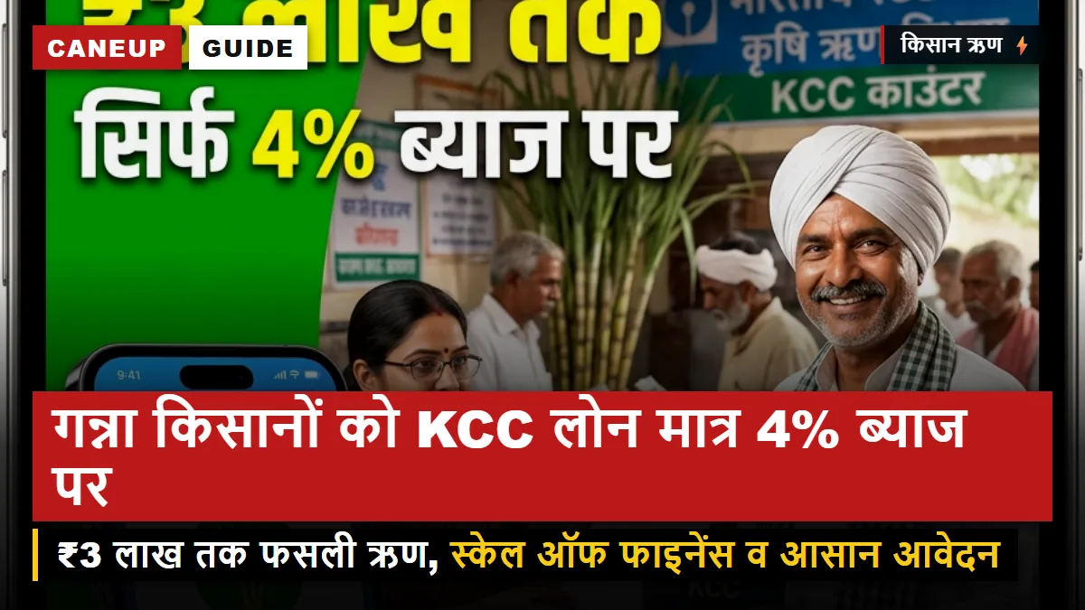 गन्ना किसानों को KCC लोन मात्र 4% ब्याज पर — ₹3 लाख तक बिना गारंटी ऋण, पात्रता व आवेदन फॉर्मूला