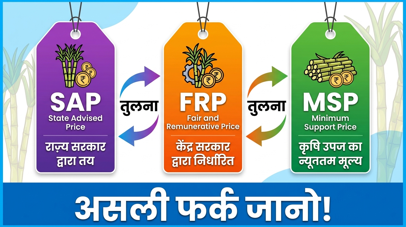 SAP vs FRP vs MSP — क्या फर्क है? गन्ने का भाव कैसे तय होता है? आसान भाषा में समझें