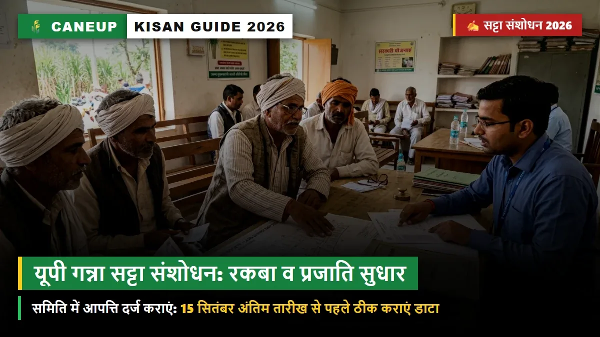 यूपी गन्ना सट्टा संशोधन 2026: सर्वे सट्टा में रकबा, प्रजाति, आधार व बैंक खाता सुधार कैसे कराएं? अंतिम तिथि व फॉर्म नियम