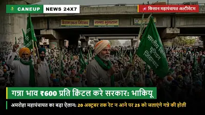 अमरोहा किसान महापंचायत में गूंजा ₹600/क्विंटल गन्ना भाव का नारा — भाकियू का अल्टीमेटम: 20 अक्टूबर तक दर घोषित न हुई तो 25 को जलेगी गन्ने की होली