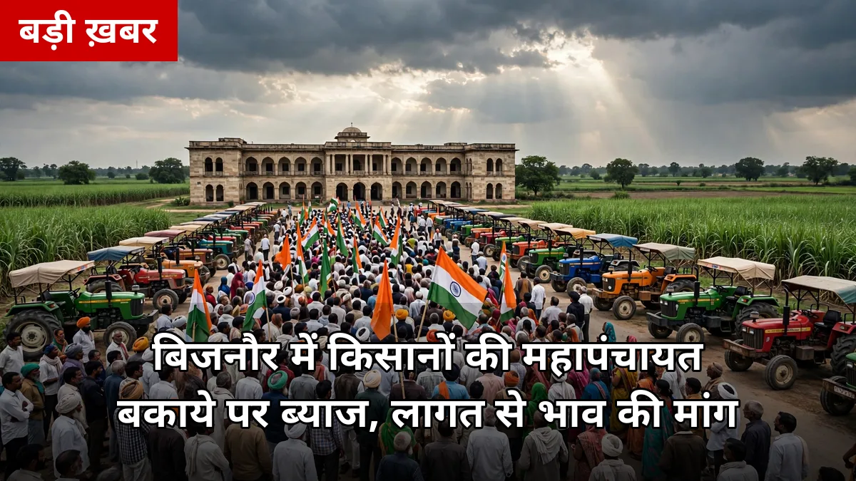 बिजनौर कलेक्ट्रेट में हजारों किसानों की महापंचायत: बकाये पर ब्याज और लागत के हिसाब से गन्ना भाव की मांग तेज