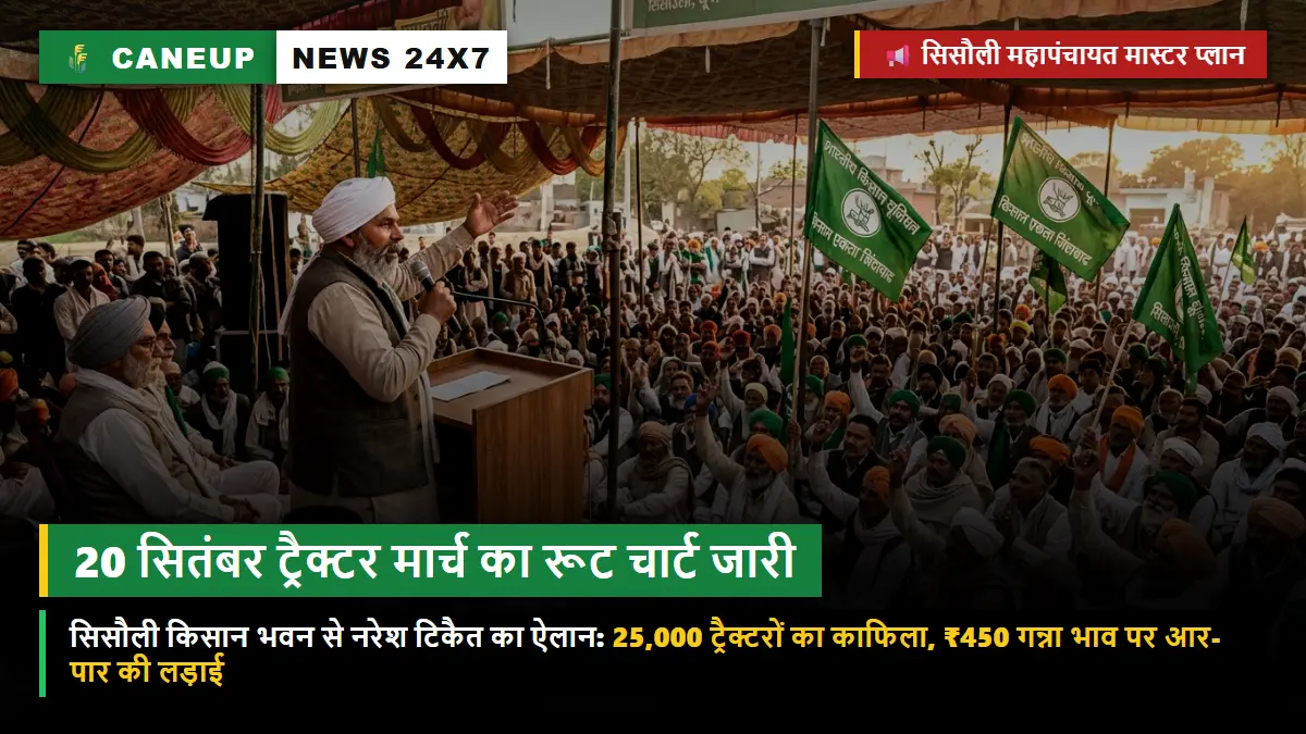भाकियू सिसौली मुख्यालय से 20 सितंबर ट्रैक्टर मार्च का मास्टर प्लान जारी — 12 जिलों से 25,000 ट्रैक्टरों का रूट चार्ट घोषित: नरेश व राकेश टिकैत ने जारी किए 7 किसान नियम