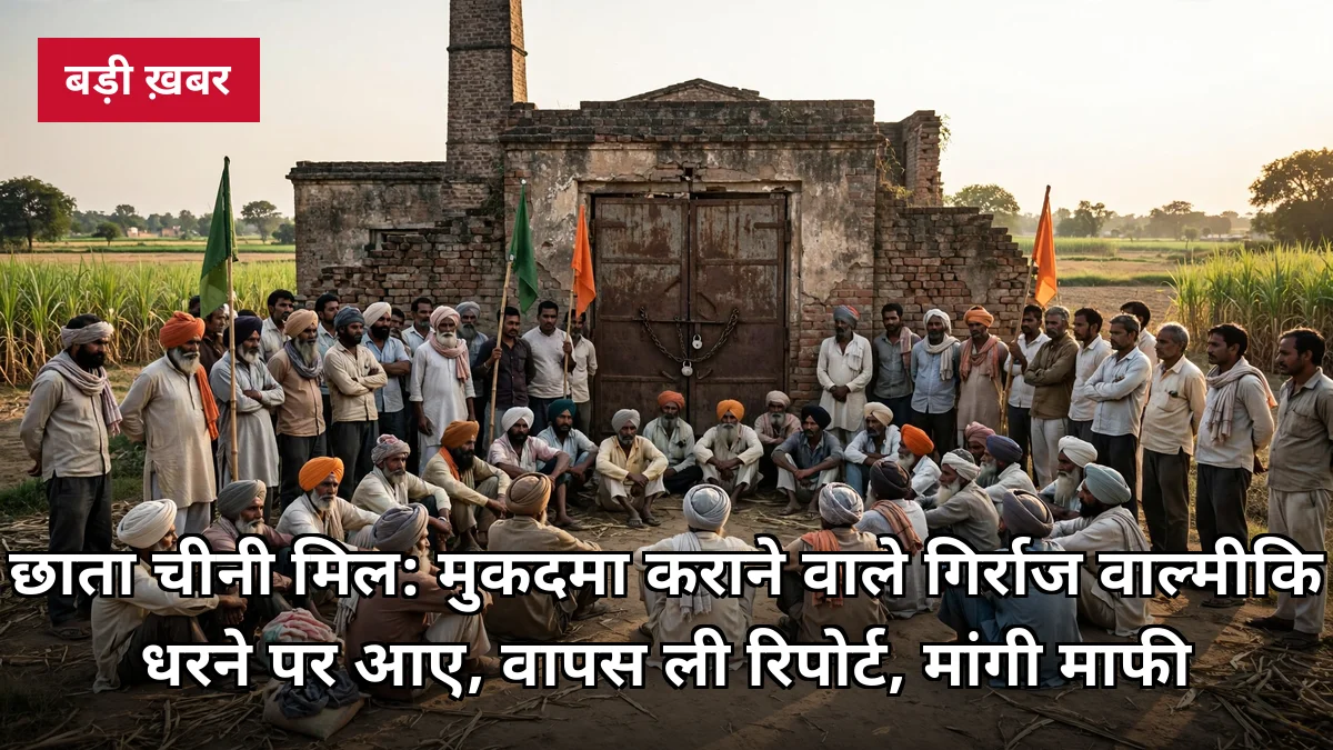 छाता चीनी मिल धरने में बड़ा उलटफेर: मुकदमा कराने वाले गिर्राज वाल्मीकि खुद धरनास्थल पर, रिपोर्ट वापस लेने की घोषणा