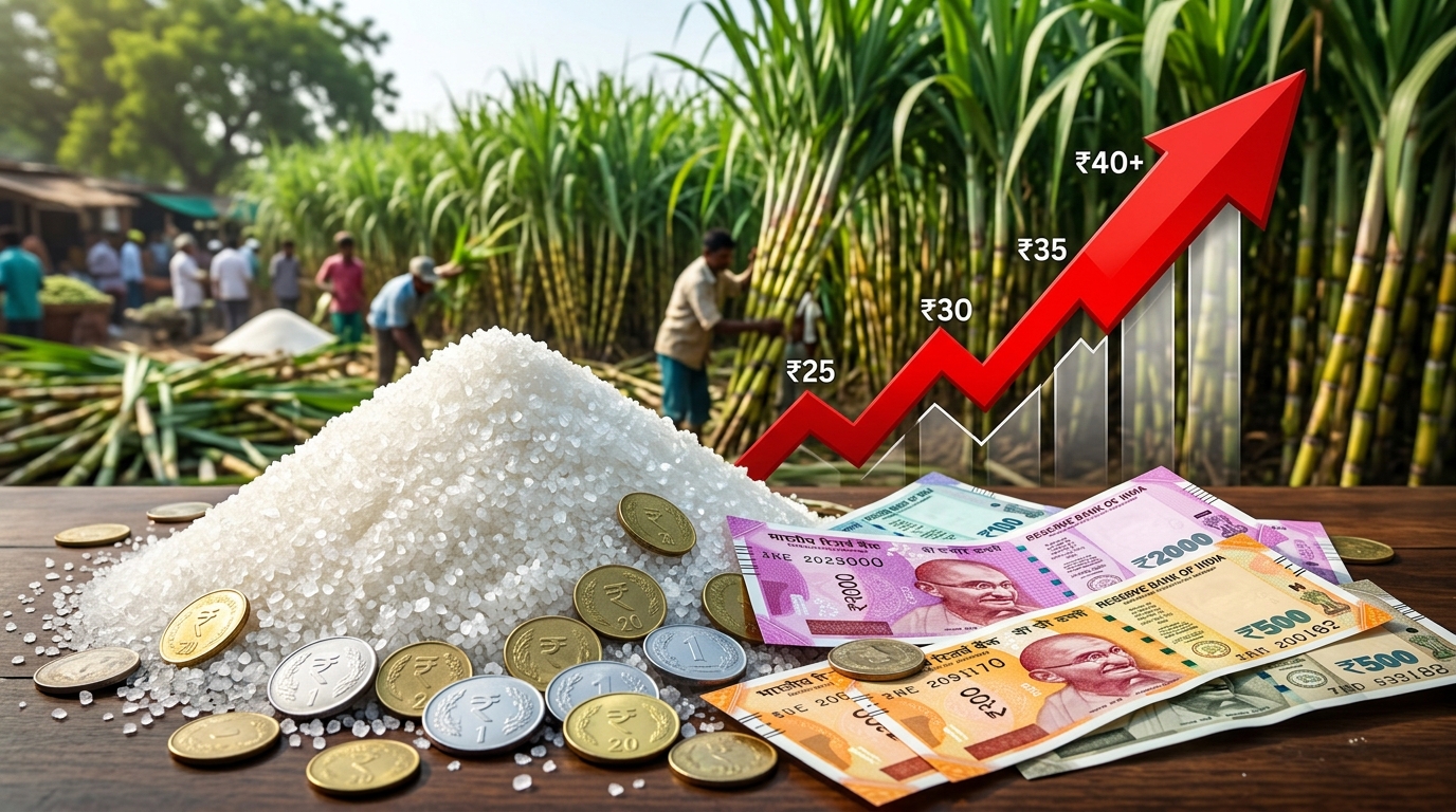 चीनी का भाव ₹65/kg पहुँचा — गन्ना किसानों को फायदा या नुकसान? जानें पूरी बात