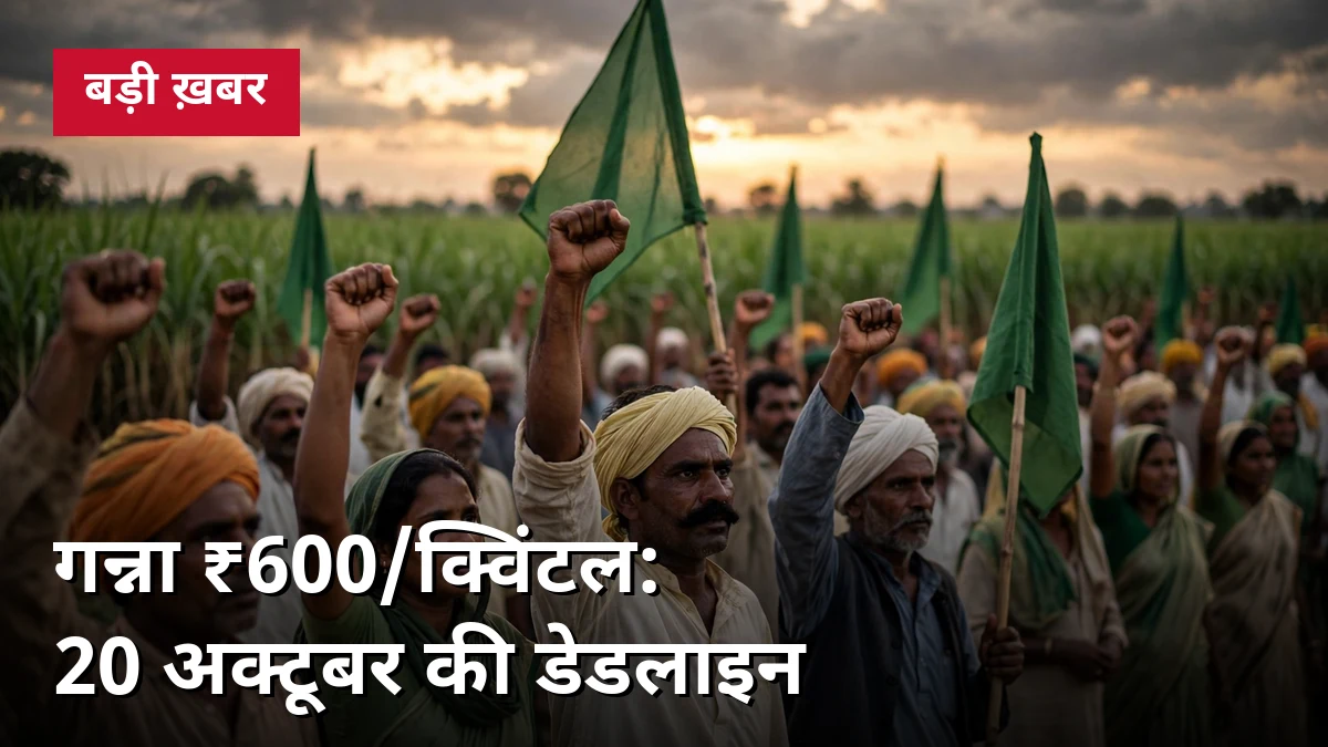 गन्ना ₹600/क्विंटल: अमरोहा में किसानों ने दी 20 अक्टूबर की डेडलाइन — ऐलान नहीं हुआ तो 25 अक्टूबर को गन्ना जलाएंगे, कुशीनगर में सैकड़ों का प्रदर्शन