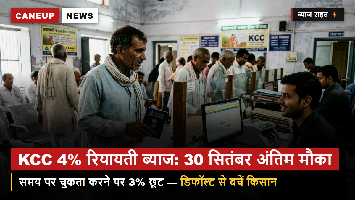 गन्ना किसान KCC ऋण पर पाएं 3% ब्याज छूट — 30 सितंबर तक नवीनीकरण कराने पर सिर्फ 4% लगेगा ब्याज