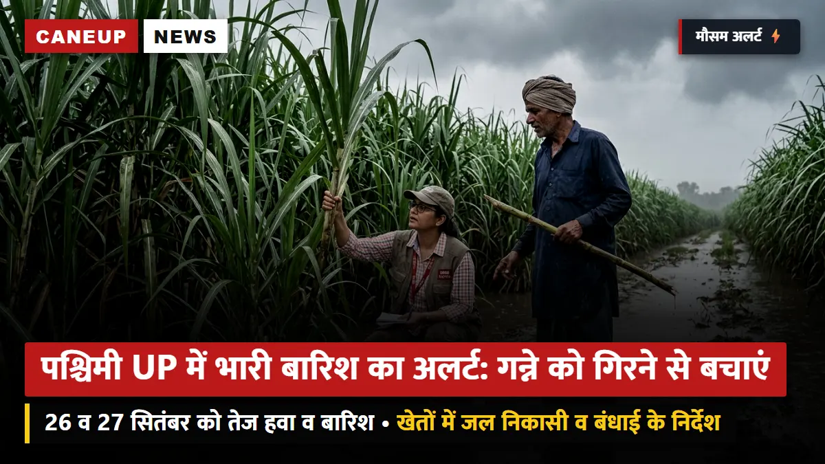 मौसम विभाग का येलो अलर्ट: पश्चिमी यूपी में 26-27 सितंबर को भारी बारिश की चेतावनी — 14 फीट ऊंचे गन्ने को गिरने से बचाने की एडवाइजरी