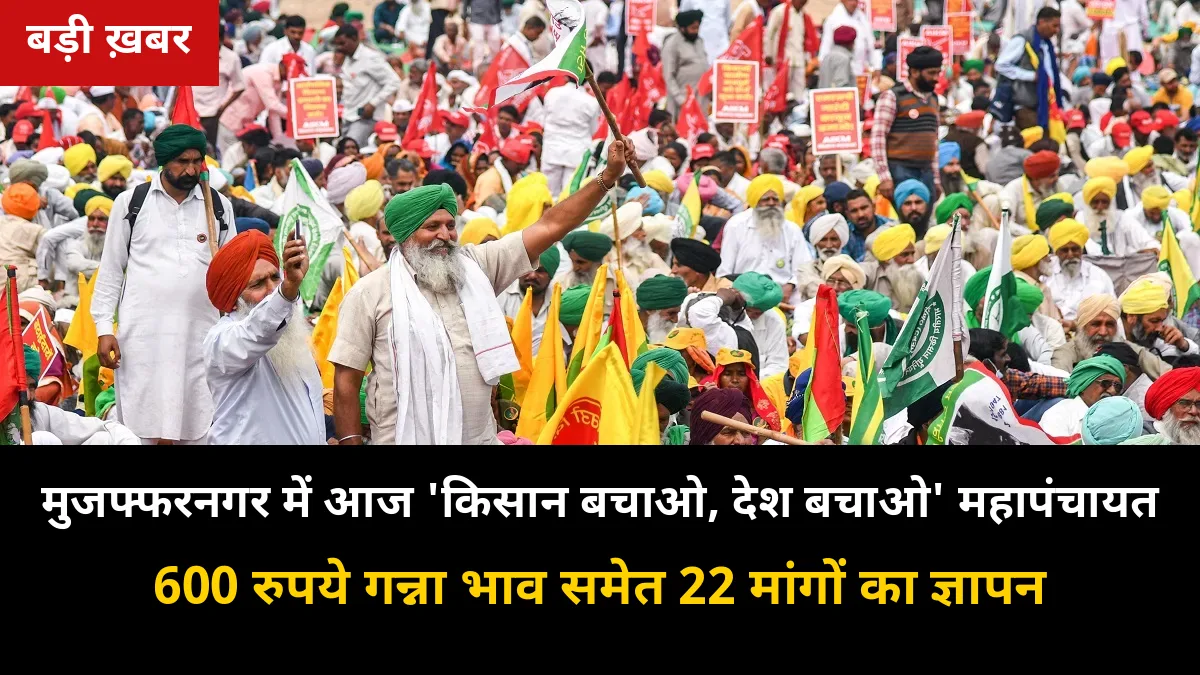 आज मुजफ्फरनगर में 'किसान बचाओ, देश बचाओ' महापंचायत: 15 हजार किसानों का दावा, गन्ना भाव 600 रुपये समेत 22 मांगें