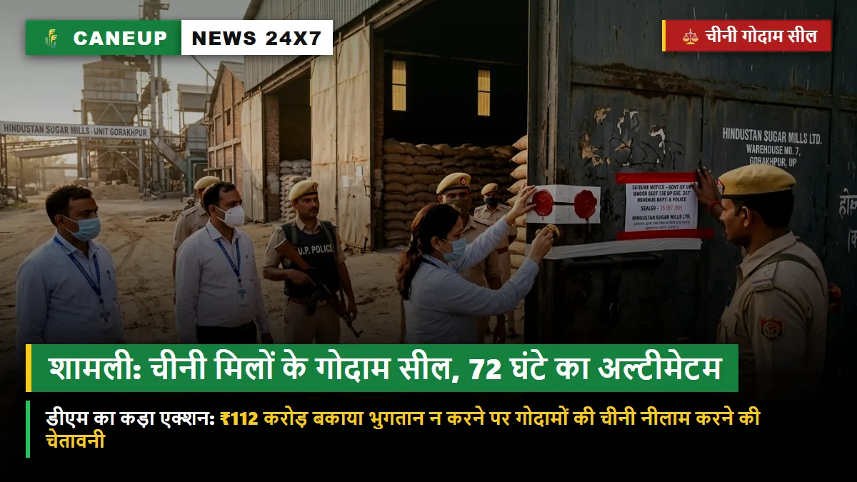 शामली में डीएम का बड़ा एक्शन: शामली व थानाभवन मिल के चीनी गोदाम सील — ₹112 करोड़ बकाया भुगतान के लिए 72 घंटे का अंतिम अल्टीमेटम