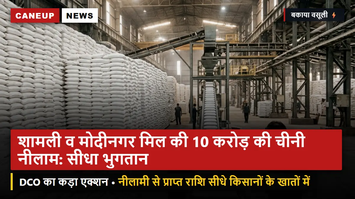 शामली व मोदीनगर मिल पर प्रशासन का हंटर: 10 करोड़ की चीनी नीलामी का नोटिस — किसानों के खातों में सीधे पहुंचेगा बकाया