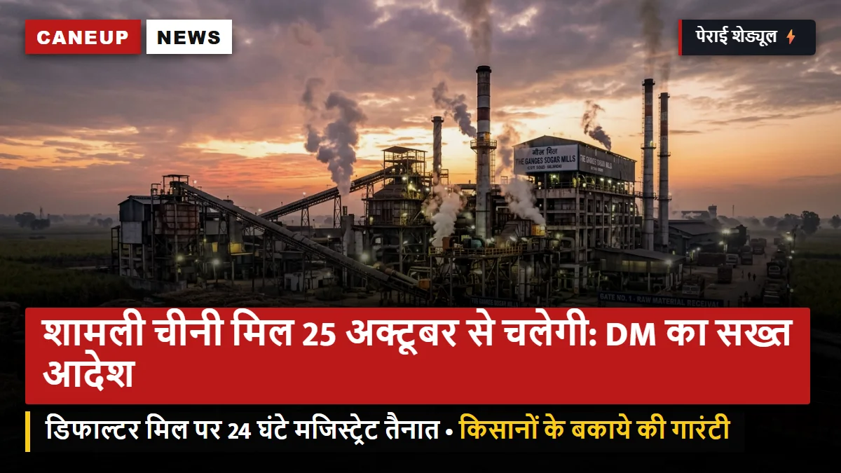 शामली चीनी मिल 25 अक्टूबर से चलेगी: डीएम ने जारी किया सख्त पेराई आदेश — डिफाल्टर मिल पर 24 घंटे तैनात रहेंगे मजिस्ट्रेट