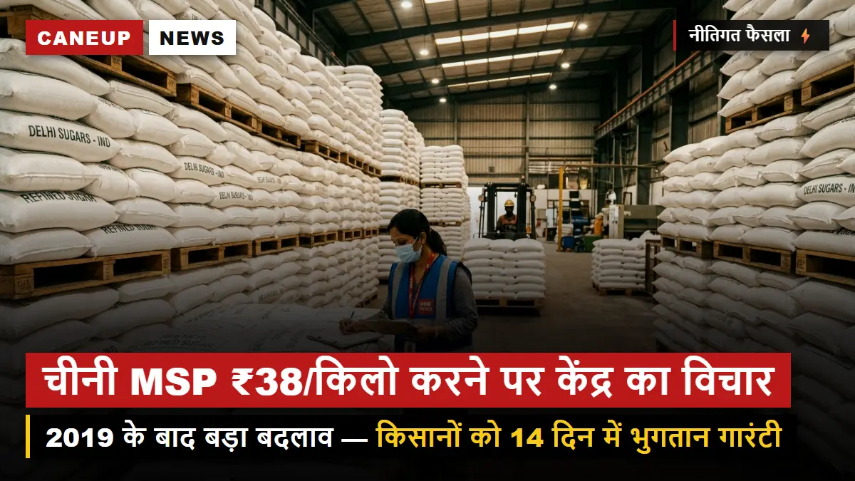त्योहारी सीजन से पहले चीनी MSP ₹38/किलो करने पर विचार — मिलों की तरलता बढ़ेगी, किसानों को 14 दिन में मिलेगा भुगतान