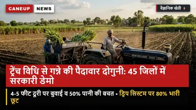 ट्रेंच विधि और ड्रिप सिंचाई से गन्ने की पैदावार होगी दोगुनी: 45 जिलों में वैज्ञानिक प्रदर्शन — रिजर व ड्रिप पर 80% तक सरकारी छूट