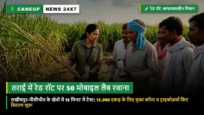 तराई में गन्ने की लाल सड़न (Red Rot) पर कृषि विभाग का आपात मिशन — 50 मोबाइल टेस्टिंग लैब लखीमपुर-पीलीभीत रवाना: 15 मिनट में ऑन-फील्ड रिपोर्ट व मुफ्त स्प्रे किट वितरण शुरू