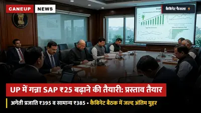 यूपी में गन्ना मूल्य (SAP) पर कैबिनेट की अंतिम मुहर जल्द: ₹25 प्रति क्विंटल बढ़ोतरी का प्रस्ताव — अगेती प्रजाति का भाव ₹395 करने की तैयारी