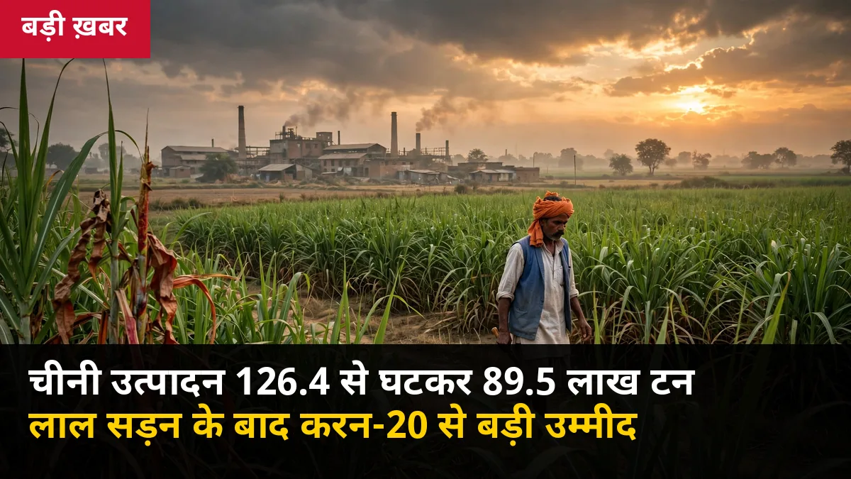 UP में चीनी उत्पादन 126.4 लाख टन से घटकर 89.5 लाख टन: लाल सड़न ने उजाड़ा Co-0238, अब Karan-20 से बड़ी उम्मीद