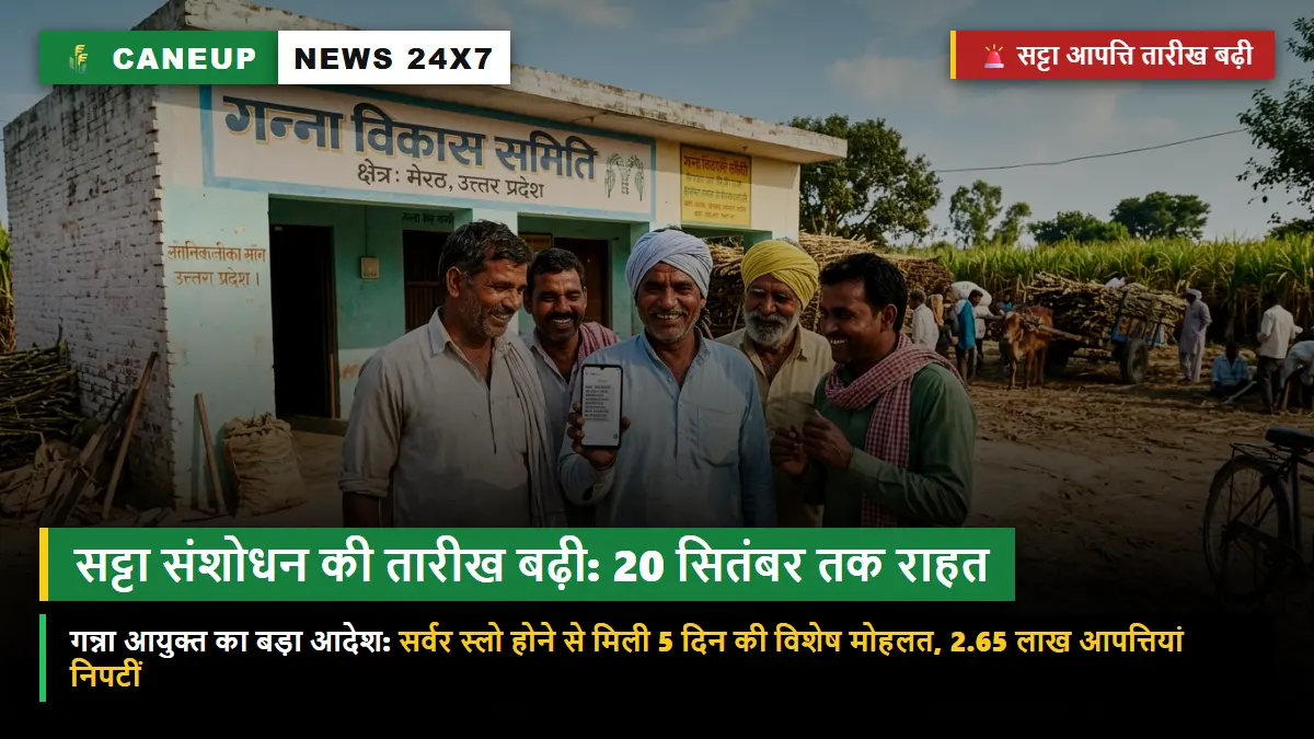 गन्ना सट्टा आपत्ति की अंतिम तारीख 20 सितंबर तक बढ़ी — केन कमिश्नर का बड़ा आदेश: भारी भीड़ व सर्वर लोड के चलते 5 दिन की विशेष राहत