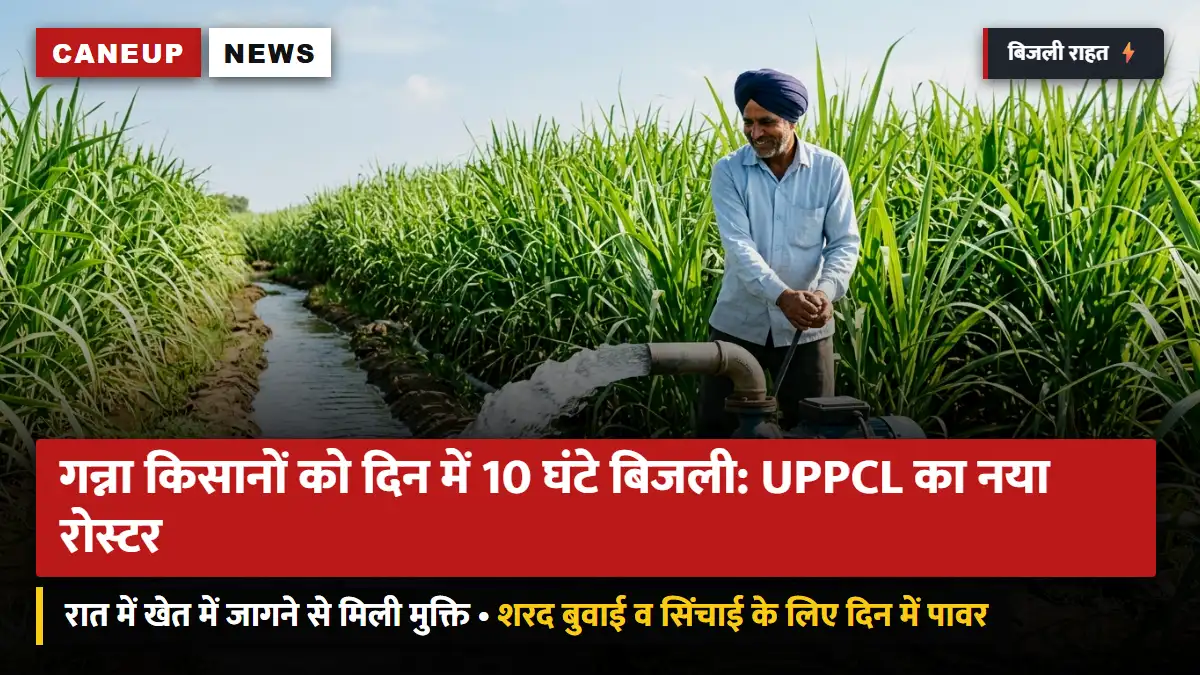 गन्ना किसानों को दिन में 10 घंटे बिजली: UPPCL का नया रोस्टर लागू — रात में खेत में जागने और ठंड से मिली मुक्ति