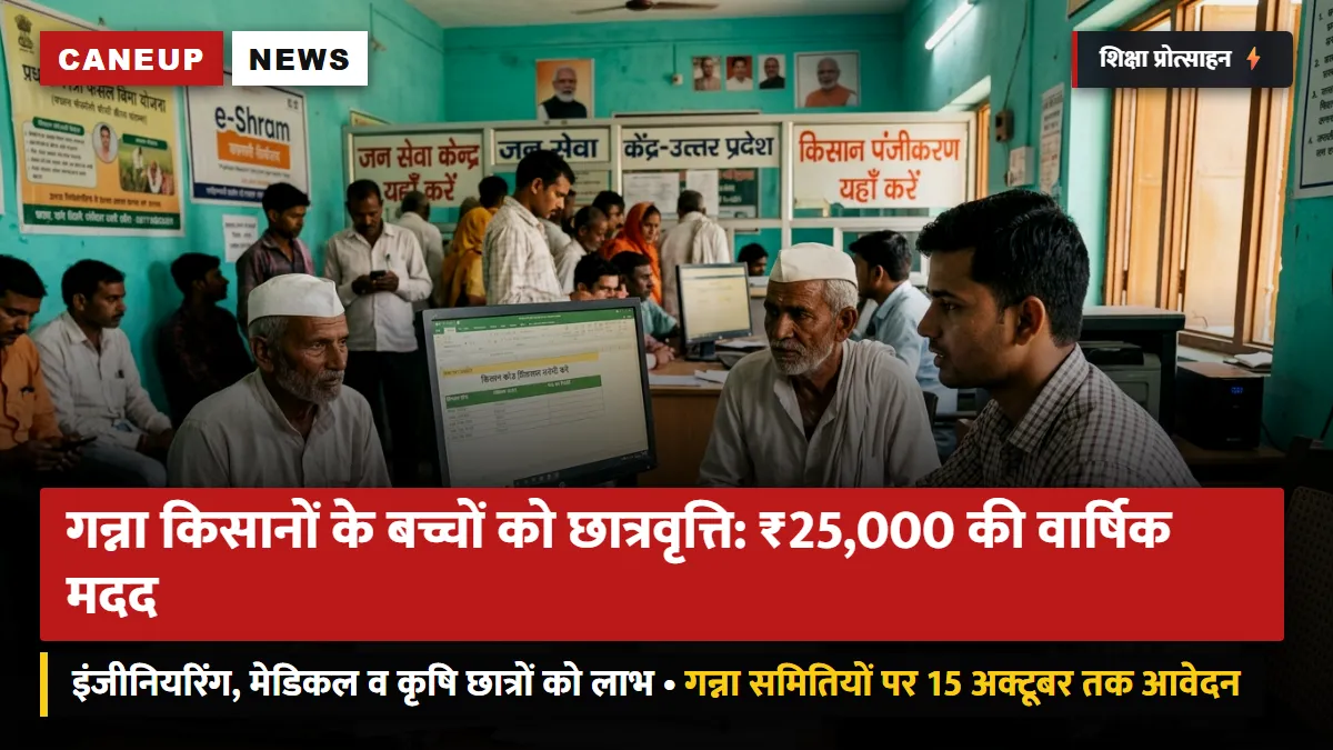गन्ना किसानों के बच्चों के लिए छात्रवृत्ति योजना शुरू: मिलेंगे ₹25,000 तक — इंजीनियरिंग, मेडिकल व कृषि छात्रों को बड़ा संबल