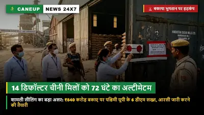 शामली जब्ती के बाद पश्चिमी यूपी में हड़कंप — 6 जिलों के डीएम ने 14 डिफॉल्टर चीनी मिलों को दिया 72 घंटे का अल्टीमेटम: ₹840 करोड़ बकाए पर आरसी जारी करने की तैयारी