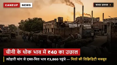 चीनी के थोक भाव में ₹40 प्रति क्विंटल का सुधार — त्योहारी मांग और एथेनॉल टेंडर से बाजार में लौटी रौनक, एक्स-मिल भाव ₹3,860 पहुंचे