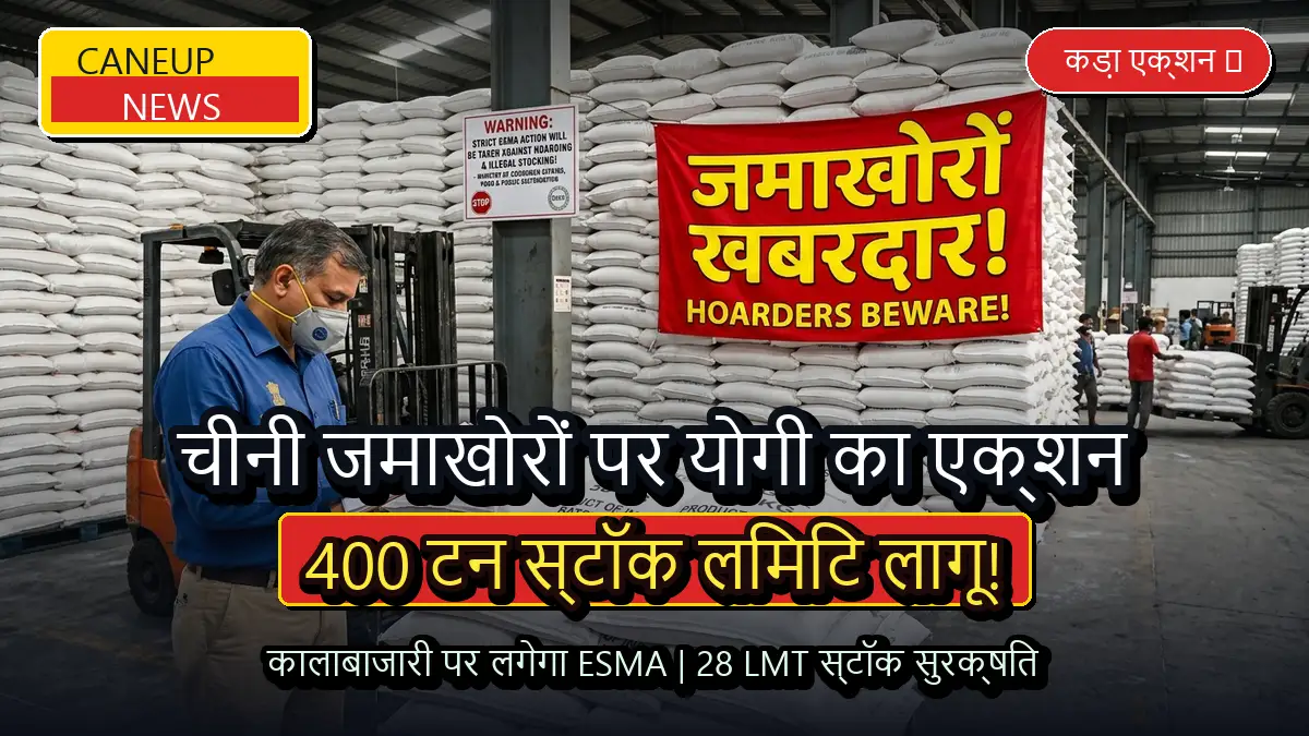 चीनी जमाखोरों पर योगी सरकार का सख्त एक्शन, 400 टन स्टॉक लिमिट लागू और कालाबाजारी पर लगेगा ESMA