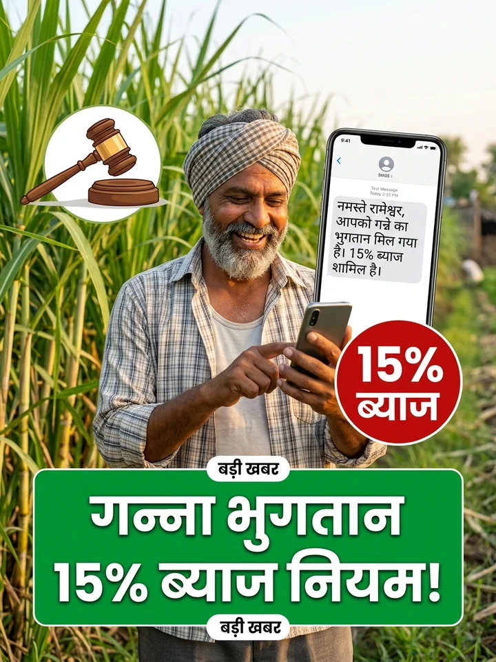 गन्ना बकाया भुगतान — 14 दिन नियम व 15% ब्याज