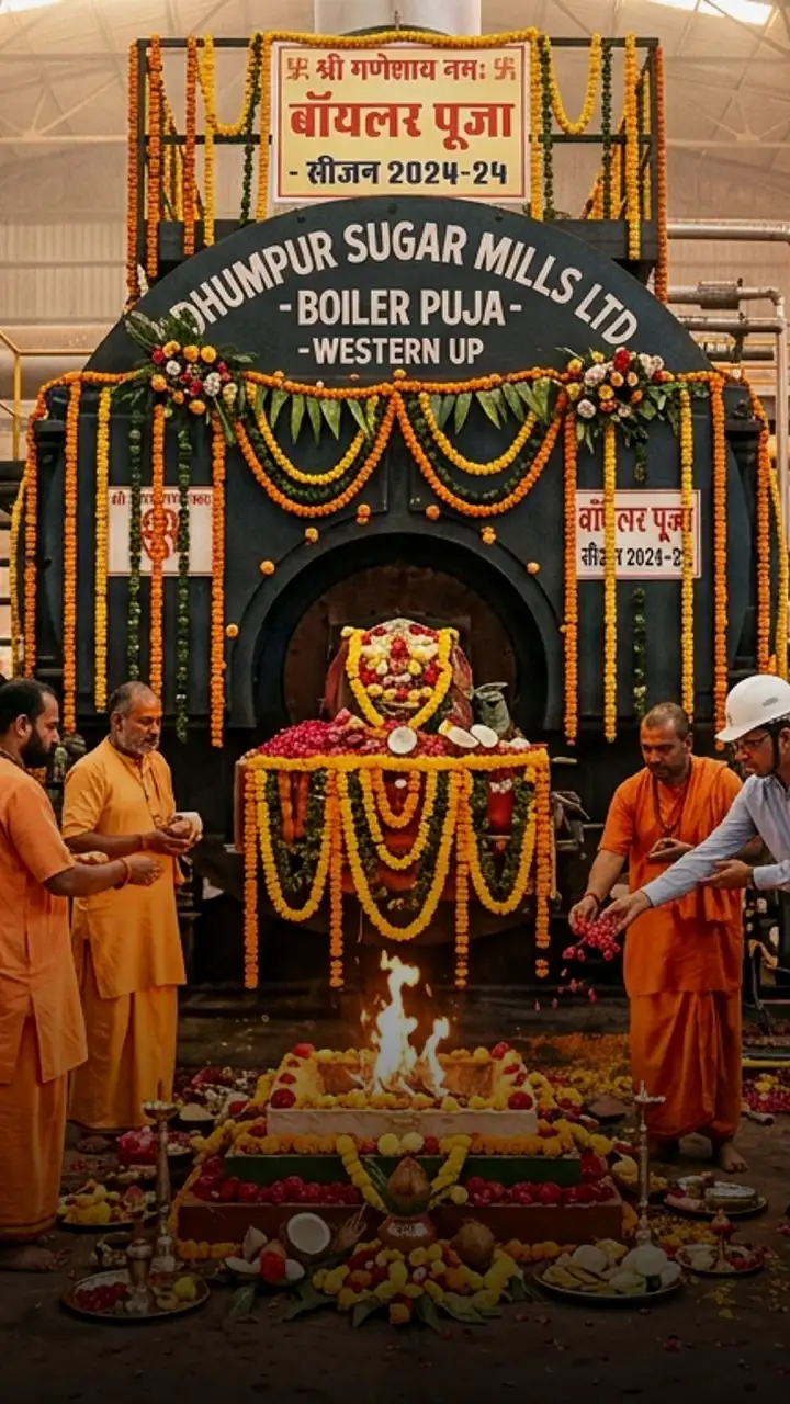 पश्चिमी यूपी की चीनी मिलों में बॉयलर पूजन शुरू: 15 अक्टूबर से पेराई