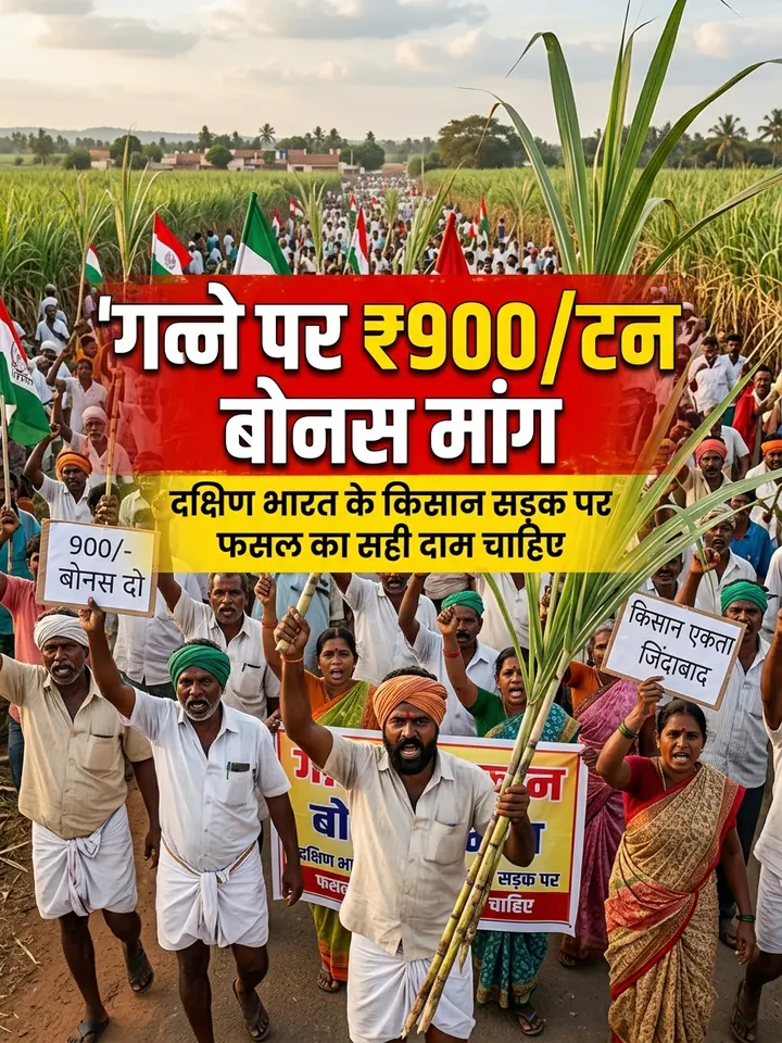 गन्ने पर ₹900/टन बोनस मांग: कर्नाटक में किसानों का हल्लाबोल