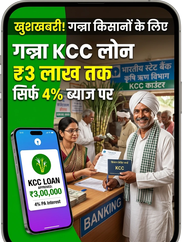 गन्ना किसान क्रेडिट कार्ड (KCC): 3 लाख का लोन 4% ब्याज पर